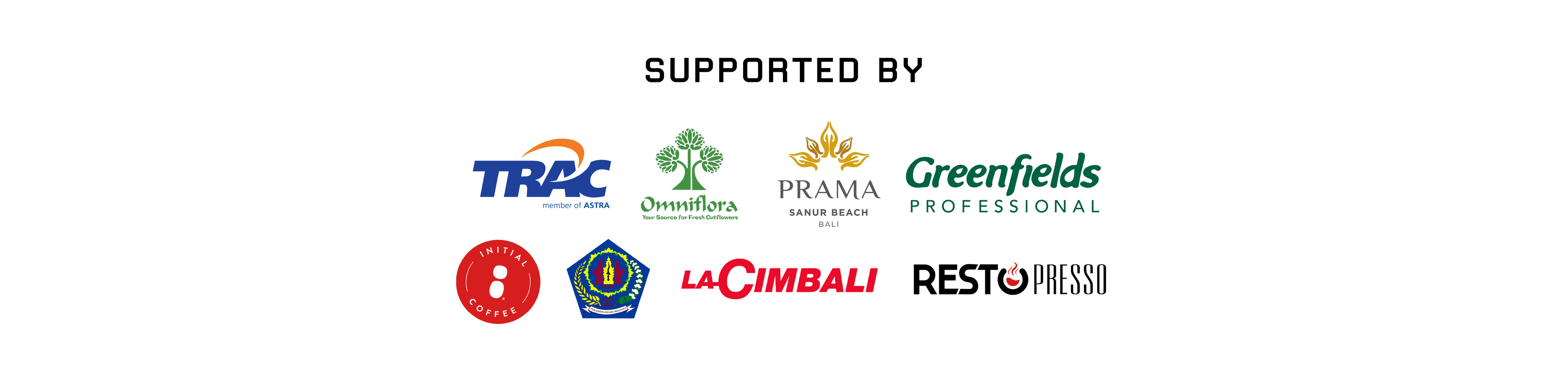 Supported by TRAC, Omniflora, Prama Sanur Beach Bali, Greenfields Professional, and Initial Coffee